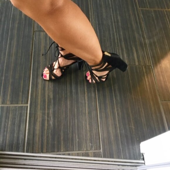 Vince Camuto Black suede lace up/strappy heel size 7 - Picture 8 of 12